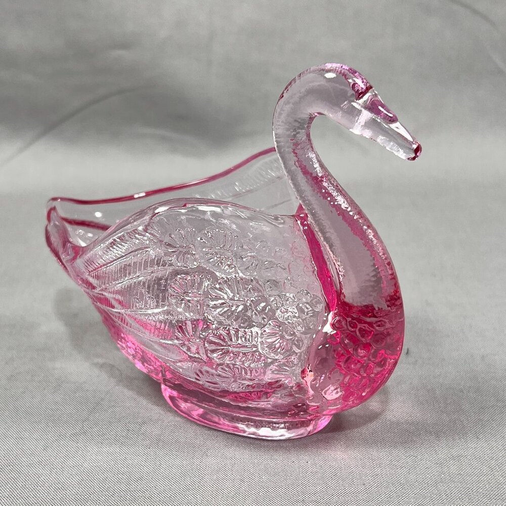 Fenton Pink Glass Swan Candy Dish